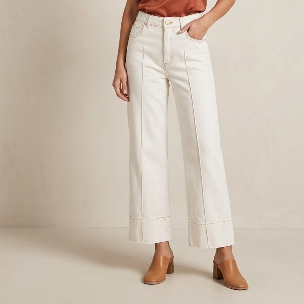 Zara Wide Leg Jeans Women Size 4 Off-White Front Seam High Rise Cropped Denim